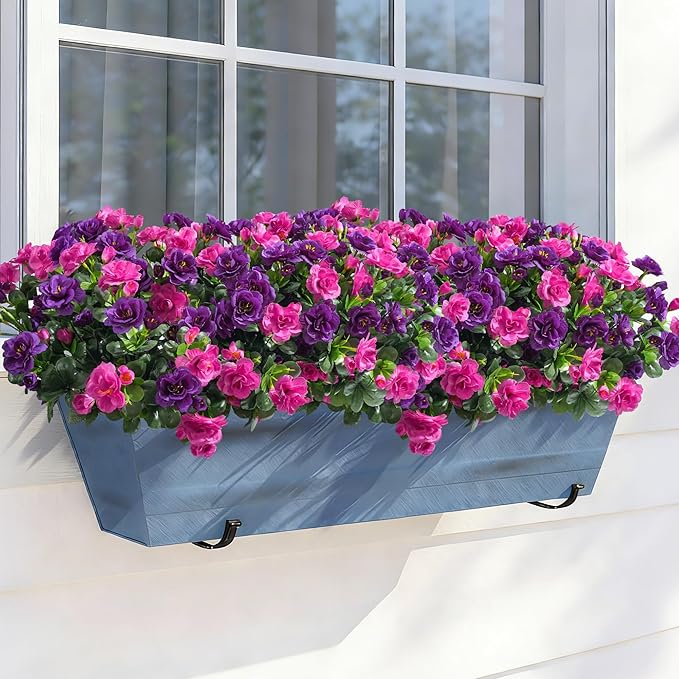 Artificial Fake Outdoor Flowers Plants, Faux Silk Camellia Bundles UV Resistant No Fade Realistic for Planter Pot Outside Porch Patio Balcony Garden Yard Home Decor, 3 Large Bundles (Purple+Fuchsia)