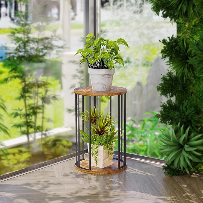 Leinade Plant Stand Indoor,small plant stool,Flower Pot Corner stand holder,Mid Century Heavy Duty Metal Tall Home Decor,Modern Round End Table,Small Rustic Display Stand for Living Room,Bedroom(Brown,18In)