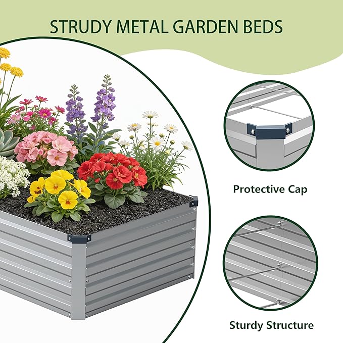 4x3x1 ft(2 Pack) Galvanized Raised Garden Bed,Outdoor Planter Box Metal Patio Kit Planting Bed for Vegetables Flowers and Succulents,Silver