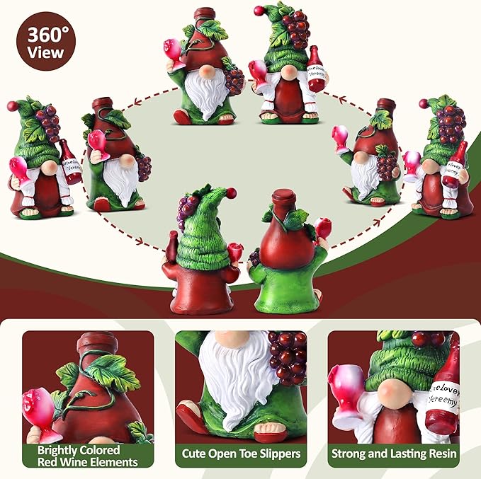2PCS Wine Gnomes Figurines Valentines Day Decorations Home Party Wine Bar Decor Gnome Gifts for Women Collectible Statue Outdoor for Dining Tables Tiered Pallets Wine Cabinet Living Room