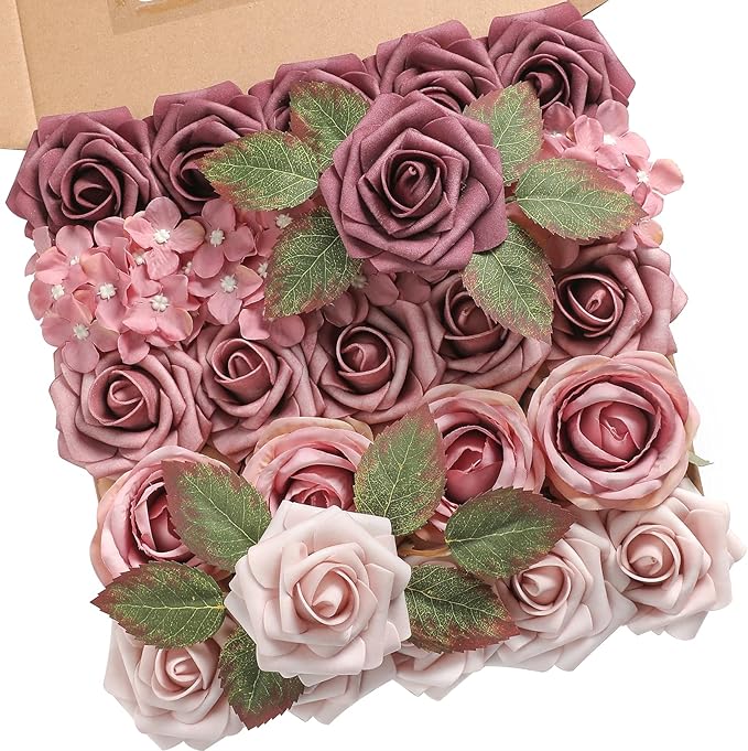 YYHUAWU Artificial Flowers Combo Box Set Gradient Color Flower Leaf with Stems for DIY Wedding Bouquets Centerpieces Baby Shower Party Home Decorations