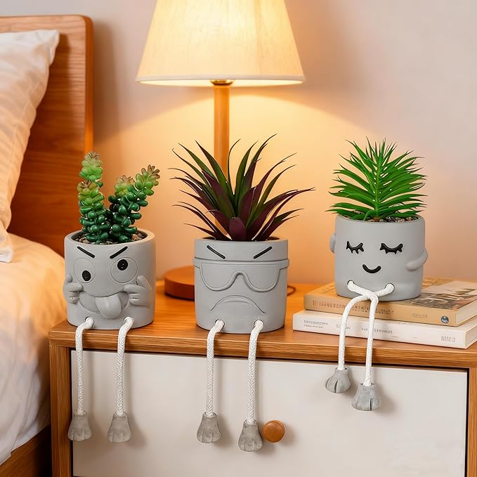 guowanpp Creative Artificial Succulent Plants in pots - 3 Pieces Mini Fake Plant, Mini Succulent Plants Decor for Shelves, Artificial Plants Indoor, Kitchen Decorations