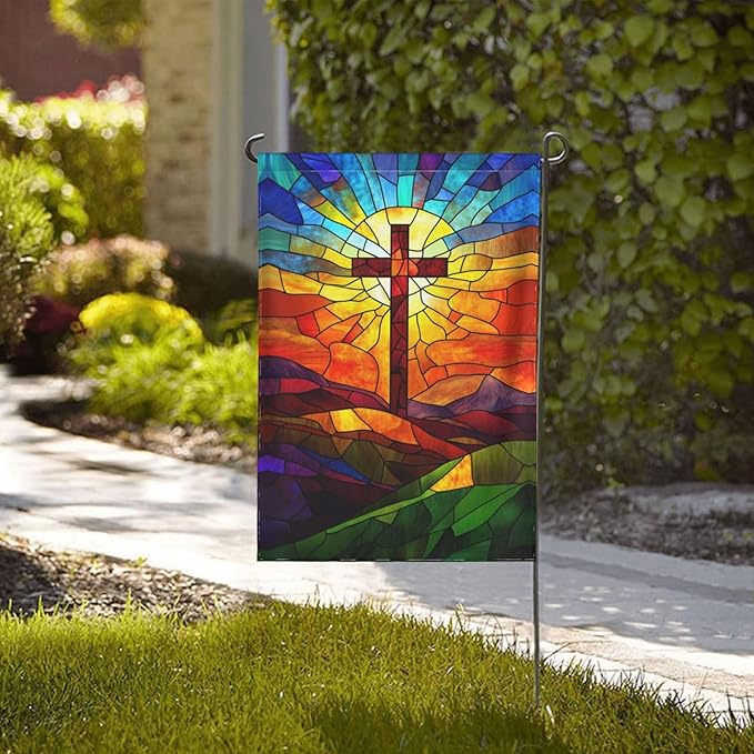 Colorful Glass Garden Flag 12x18 Inch Double Sided All-Weather Polyester Outdoor Flag For Patio Lawn Yard And Garden Welcome Decor