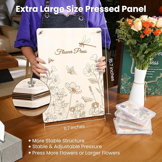 Aboofx Flower Press Kit, Craft Kits 17" x 11.8" 5-Layers Wooden Flower Pressing Kit for Crafts Pressed Flowers and Plant for DIY Art, Preservation for Bookmark Frame Wedding Drying