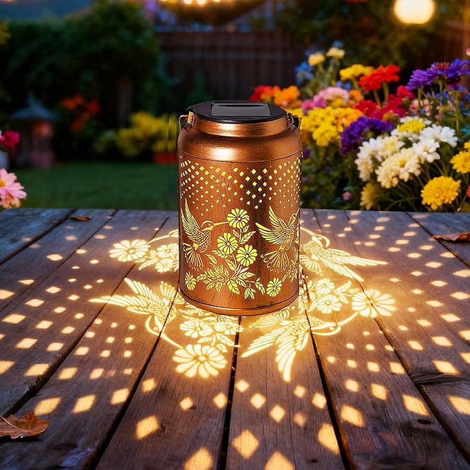 Hummingbird Solar Lantern Outdoor Waterproof Christmas Gifts for Women Mom Grandma Garden Decor Hanging Lights Metal Solar Decorative Outside for Patio Yard Pathway Landscape