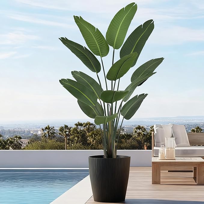 6FT Bird of Paradise Artificial Plant, 72" Tall Artificial Plants Indoor with 13 Realistic Leaves, Fake Floor Plant Faux Tropical Trees with Pot for Home Living Room Office Mall Indoor Decor