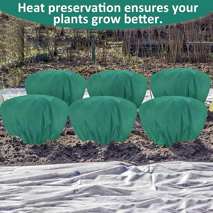 Wesnoy 12 Pcs Winter Plant Covers Freeze Protection 39.4x23.6 Inch Horizontal Shrub Tree Rose Plant Protection Bags Frost Blanket with Drawstring for Fall Winter Outdoor Garden Planting (Dark Green)