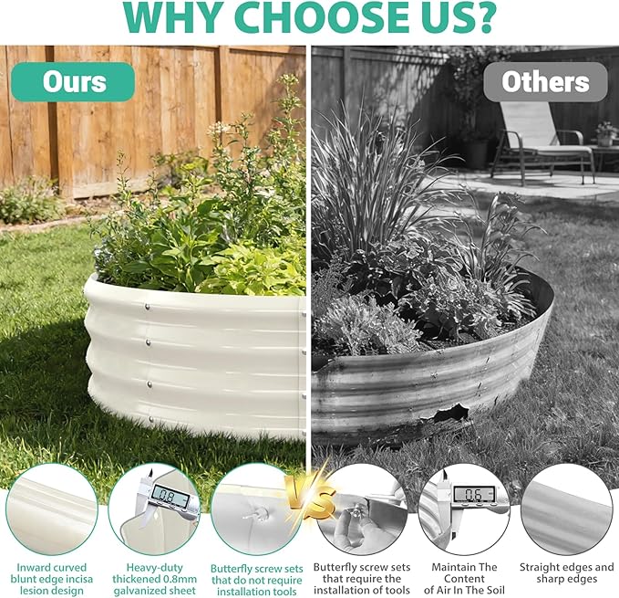 4FT Diameter Galvanized Garden Raised Bed/Plant Box/Fire Pit Ring - 0.8mm Thick,12 Inch Tall,Perfect for Planting a Variety of Flowers,Herbs,Vegetables (Cream White, 48 Dia X 12inches)