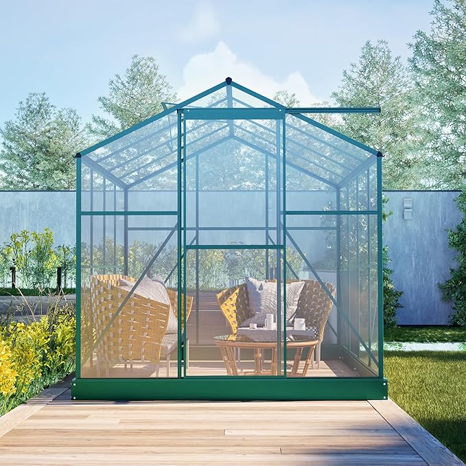 6x8 Ft Greenhouses for Outdoors, UV-Coated Polycarbonate Panels and Aluminium Green Houses for Outside, Outdoor Greenhouse with Roof Vent, Invernaderos para Plantas Exterior, Walk-in Greenhouse Kit
