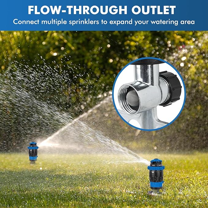 [2 Pack] RESTMO Gear Drive Sprinkler with Metal Spike Base, 5-Pattern Heavy Duty Gardening Watering System, Multi-Adjustable Lawn Sprinkle for Garden Plant, Flower Bed and Large Yard Area, Blue