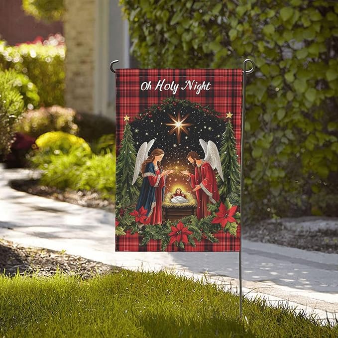 Christian Christmas Garden Flag 12x18 Inch Double Sided All-Weather Polyester Outdoor Flag For Patio Lawn Yard And Garden Welcome Decor