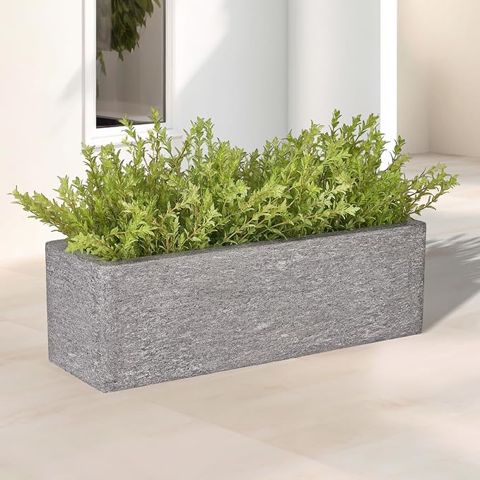 TerraDeco 24 Inch Rectangular Concrete Planter,Durable All-Weather Use with Drainage Holes,Large Rectangular Planter for Outdoor Indoor Plants