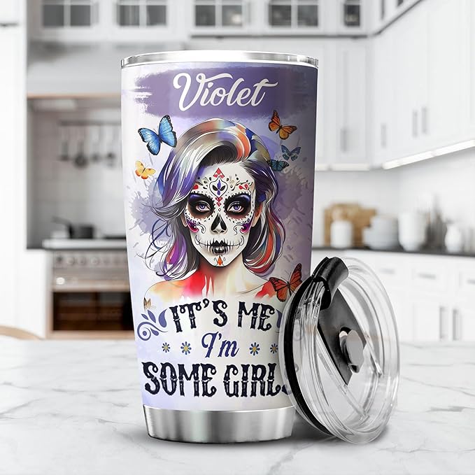 Personalized Coffee Tumbler Skull Custom Name Birthday Gifts For Women Adults Teens Girls Friends Flower Travel Mug With Lid Insulated Cup Oz Cold Steel Tumblers Jewelry Style