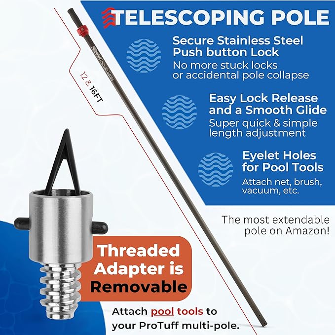 ProTuff Products - 16ft Telescoping Pole Never Sticks or Slips - Totally Covered by Our 490 Promise - A Truly Pro-Grade, Telescopic, All Purpose, Long Paint Roller Extension Pole for Painting, Etc.