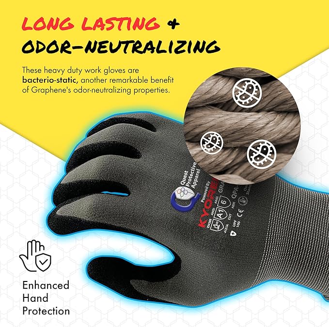 Quest Protective Apparel Cut Resistant Work Gloves (ANSI A1) – Lightweight Graphene Gloves for Gardening,DIY, Mechanical & General Handling – Breathable Grip Gloves for Men & Women – Small, Pack of 12