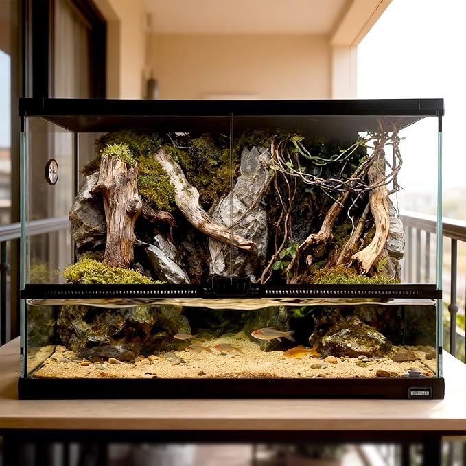 waazoorep 17 Gallon Reptile Glass Tank 20"x14"x14" with Drainage Hole - Pre-Assembled Reptile Cage Enclosure for Turtle,Tortoise,Hermit Crab,Bearded Dragon,Gecko,Lizard,Snake,Spider,Fish,Tarantula