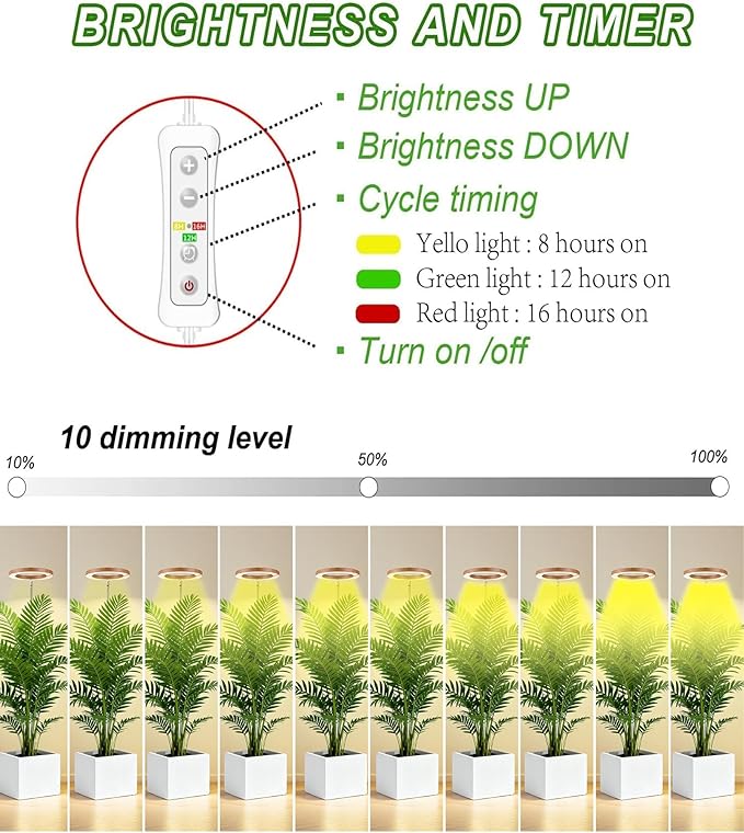 yadoker Plant Grow Light,LED Growing Light Full Spectrum for Indoor Plants,Aluminum Cherry Wood Grain Plant Lights,Height Adjustable, Automatic Timer, 5V Low Safe Voltage