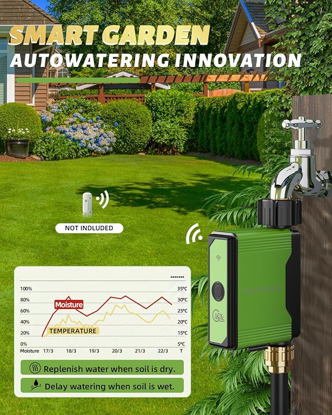 GIEX ZIGBEE Sprinkler Timer GX-02,Built-in Flow Meter, Smart Irrigation Garden Hose Watering Controller Work with TUYA APP and Smart Life APP