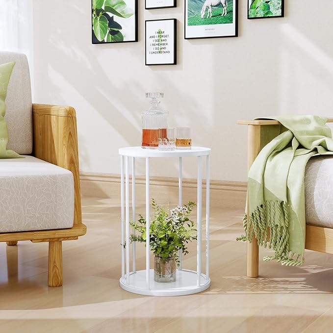 Leinade Plant Stand Indoor,small plant stool,Flower Pot Corner stand holder,Mid Century Heavy Duty Metal Tall Home Decor,Modern Round End Table,Small Rustic Display Stand for Living Room,Bedroom(White,18In)