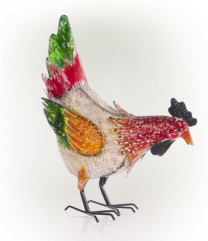 Alpine Corporation ORS858 Indoor/Outdoor Metal Pecking Hen Decorative Garden Statue, 21" H, Multicolor
