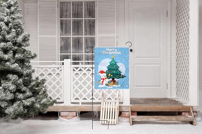 AGAS Christmas Snowman Flag, Winter Garden Flag for Outside 12 x18 Inch 200D Nylon - Yard Flag For Christmas, Merry Christmas Garden Flag For Outside 12x18 Inch Christmas Tree Presents, New Years Eve