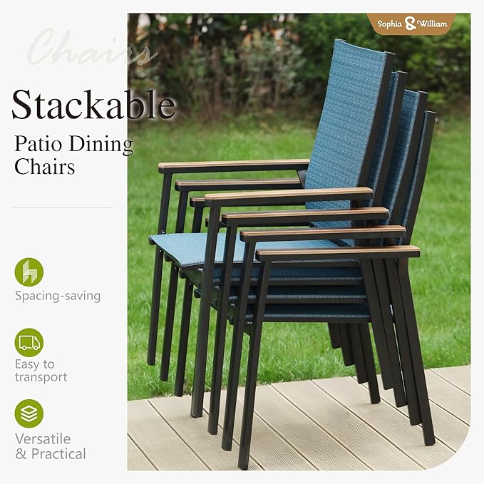 Sophia & William Lightweight Aluminum Outdoor Chair 4 Pieces, Rust-Resistant Aluminum Frame Patio Chairs, Stackable Design for Space Saving-Blue