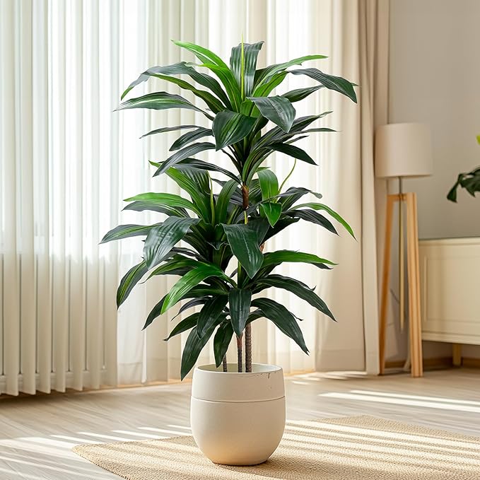 Yepdin Artificial Dracaena Tree 4FT, Fake Tree with Plastic Pot, Fake Tropical Yucca Floor Plant, Lifelike Foliage and Branches, Artificial Plants Indoor for Home Office Living Room Decor Indoor