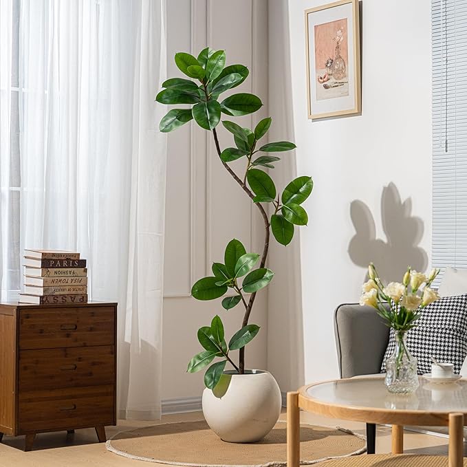 6ft Artificial Rubber Tree Faux Plants Indoor Faux Floor Artificial Trees Indoor,Fake Plant Fake Tropical Plants,Large Floor,Real Touch Rubber Tree for Home Decor
