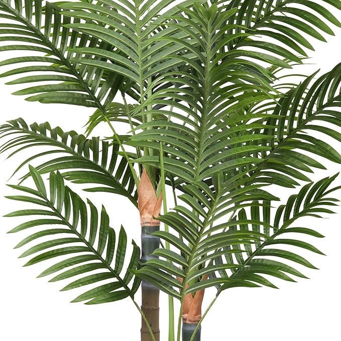 5ft Artificial Palm Tree Indoor Plant with White Tall Planter, Faux Silk Tropical Areca Floor Plant in Pot, Artificial Plants with Lifelike Leaves for Home Office Decor