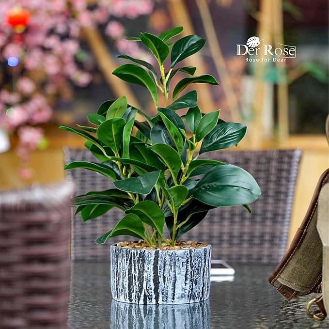 Der Rose 2 Pack Fake Plants Artificial Plants Indoor with Black and White Striped Pots for Room Home Bathroom Bedroom Kitchen Decor