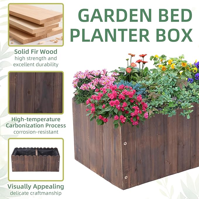 32" x 16" x 12" Outdoor Wooden Garden Bed, Wooden Planter Box, Garden Planters Boxes for Vegetables/Garden/Lawn/Patio,Acorn Brown