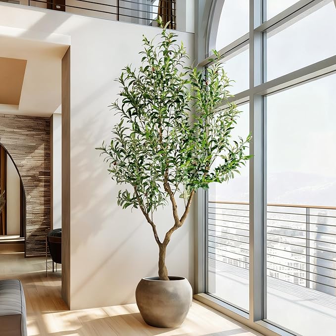 Erimda 7FT Faux Olive Tree with Tall Exquisite Planter Artificial Olive Tree Tall, Potted Fake Olive Plant with 1710 Real Touch Leaves, Indoor Outdoor Home Garden Office Decor