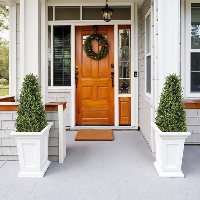 Azoco 3ft Artificial Boxwood Topiary Trees (Set of 2) - UV Resistant Faux Plants Outdoor, Realistic 36" Fake Cone Bushes and Shrubs for Front Porch, Planter, Patio - Low Maintenance & Evergreen