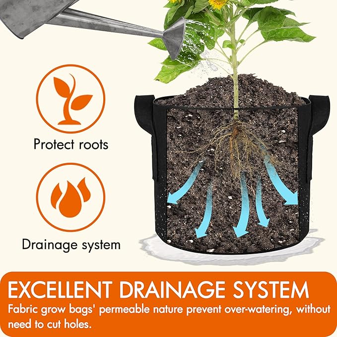 Gardzen 6-Pack 7 Gallon Grow Bags, Aeration Fabric Pots with Handles, Heavy Duty Cloth Pots for Plants