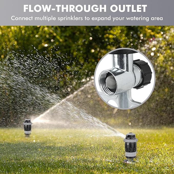 RESTMO Gear Drive Sprinkler with Metal Spike Base, 5-Pattern Heavy Duty Gardening Watering System, Multi-Adjustable Lawn Sprinkle for Garden Plant, Flower Bed and Large Yard Area Watering, Gray