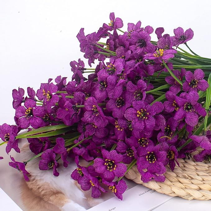 Grunyia 20 Bundles Artificial Flowers Outdoor UV Resistant Fake Flowers (Deep Purple)