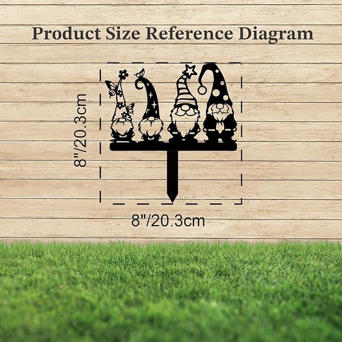 Magilab Personalized Iron Yard Stake - Christmas Cute Gnome Dwarves Decor, 8-Inch Black Metal Garden Sign for Outdoor (Style E)