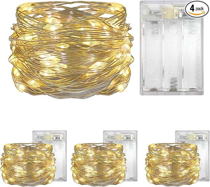 with Timer Function Battery Operated Dewdrop Led Lights,Mini Fairy Lights for Home Parties Christmas/Halloween Holiday Decoration,6 Hours on/18 Hours Off,30 LEDs,10 Feet (Warm White, 4)
