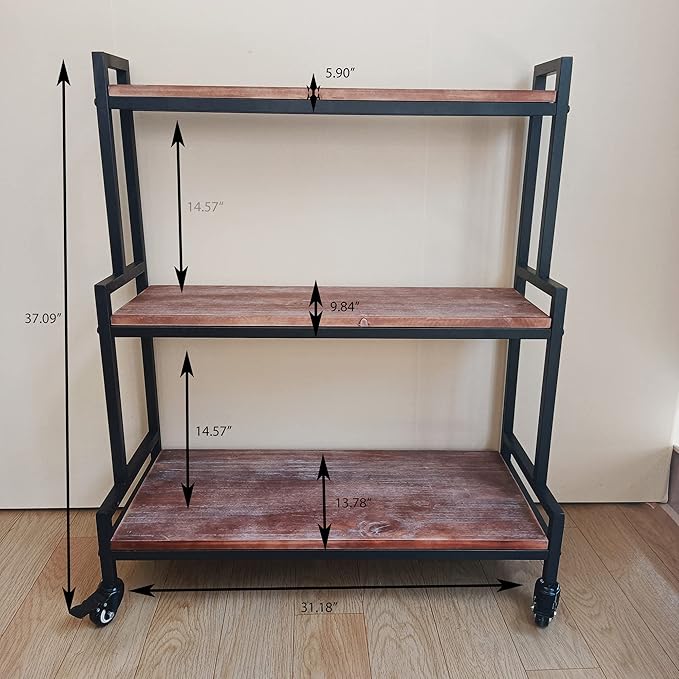 YCCO Rustic Plant Stand with Wheels 37“ H, Rolling Plant Shelves Rack Indoor Outdoor,Metal Plant Stand with Solid Wood for Multiple Plants,Industrial Ladder Plant Flower Shelf for Garden,Living Room,Brown