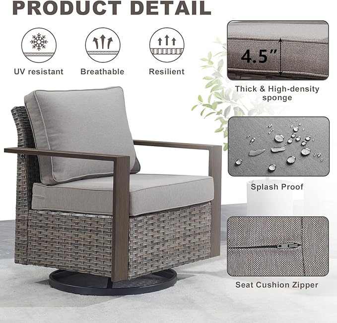 Rilyson Outdoor Wicker Patio Furniture Set - 8 Piece Patio Conversation Set with 4 Wicker Swivel Rocker Chairs,2 Rattan Ottoman 1 Side Table and 1 Couch,Thick Cushions,Deep Seating(Mixed Grey/Grey)