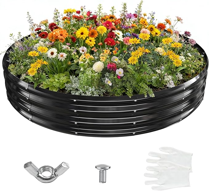 6FT Diameter Galvanized Garden Raised Bed/Plant Box/Fire Pit Ring-0.8mm Thick,12 Inch Tall,Crimped Edge and Corner,No Sharpe,Perfect for Plantings (Black, 72 Dia X 12 inches)