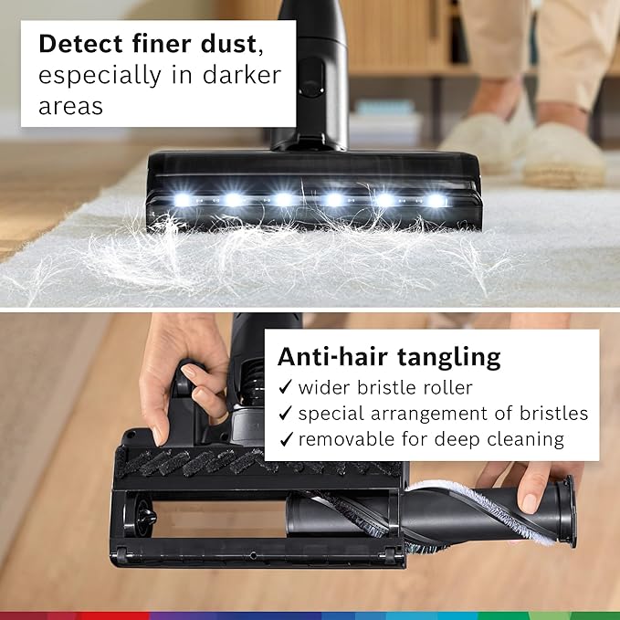Bosch Unlimited 10 Cordless Stick Vacuum, Up to 80-Min Runtime, 90° Flex Tube, Fast Charger, MicroClean, >99.9% Dust Pick-up, HEPA Filter, Pet Hair, Carpets & Hard Floors, 6 Accessories, Black
