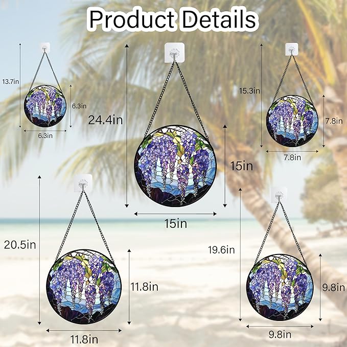 AMDERVEN Stained Glass Window Hanging, Wisteria Flower Sun Catcher for Door Home Decor Purple and Blue Suncatcher Christmas Mother's Day Birthday Gifts for Women Men Mom and Nana 9.8 in