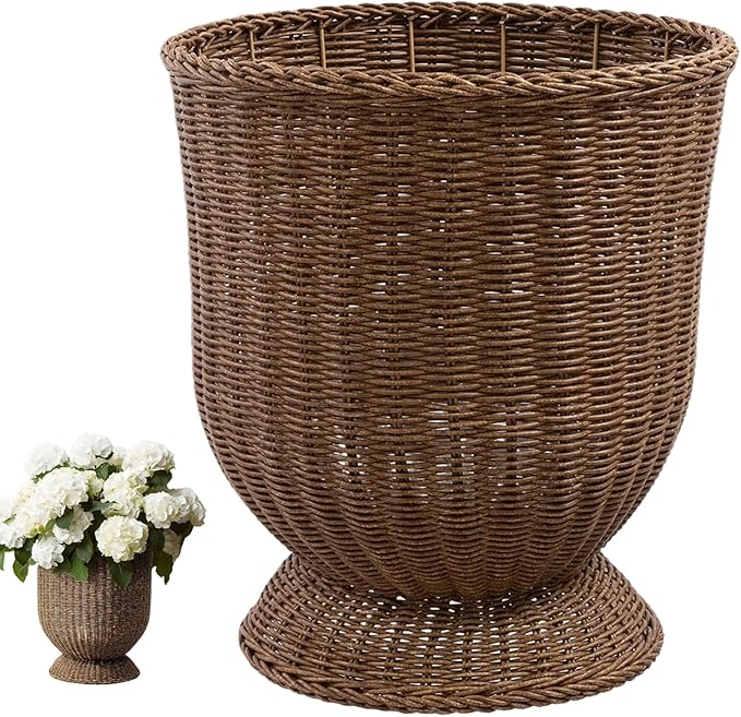 14 Inch Handwoven Boho Wicker Basket,Woven Decorative Storage Basket and Planter for Porch Patio Backyard Home Garden