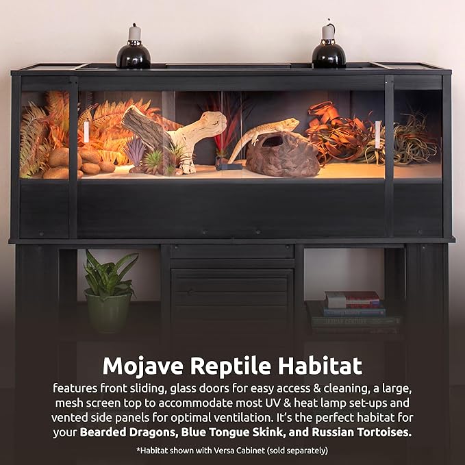 New Age Pet ECOFLEX 60" Wide X-Large Reptile Habitat, Mojave Lounge for Snakes, Tortoises & Lizards in Maple, Black & Grey, Easy Assembly, Sliding Glass Doors & Mesh Top