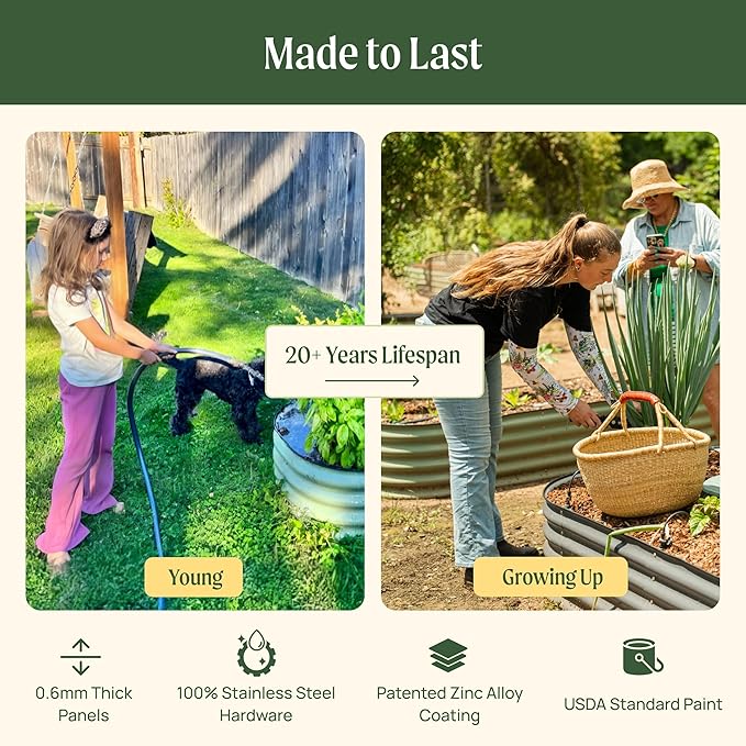Vego garden 10 in 1 Raised Garden Bed Kits, 26" Extra Tall Modular Raised Planter Box for Vegetables Flowers Fruits Oval Metal Raised Garden Olive Green