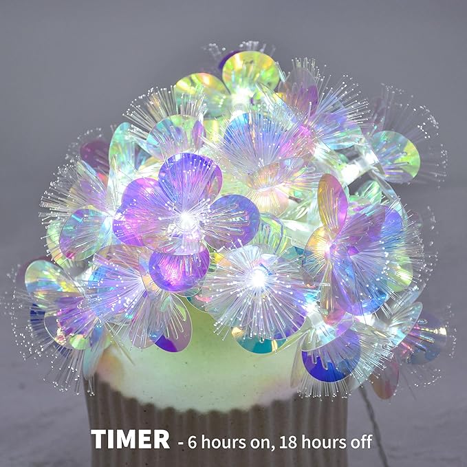 YOLIGHT Fiber Optic Flower String Lights Battery Operated with Timer, 6.5ft 10 LED Flower Garland Lights Fairy Lights for Room Table Wedding Christmas Easter Décor (White)