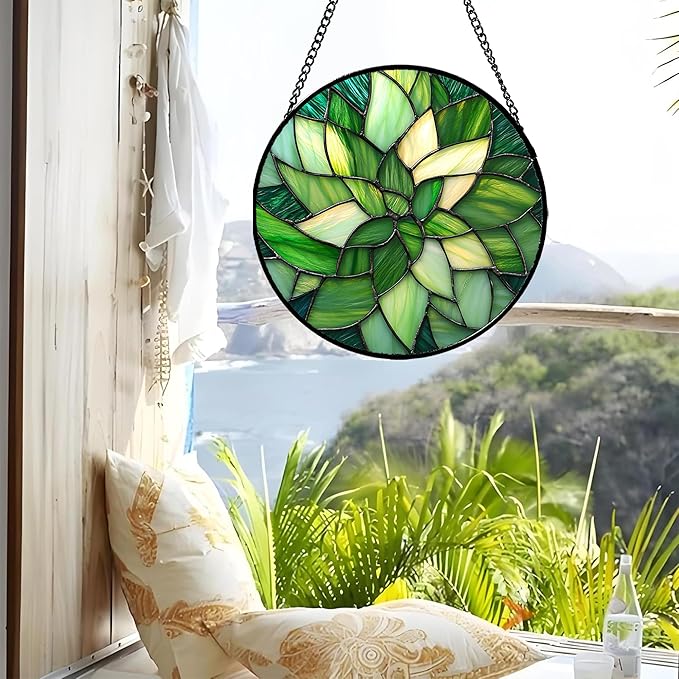 Stained Glass Window Hanging - Ireland Green Suncatcher for Doors Garden Patio Sun Catchers Decor Mother's St. Patrick's Day Birthday for Women Men Mom Nana Friend 7.8 in