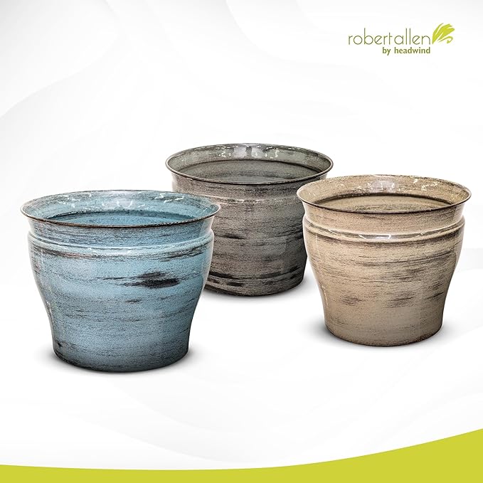 Headwind Glazed Ironstone Vanhorne Collection – 8" Azure Blue Decorative Plant Pot – Lightweight & Triple Coated w/Drainage Flower Pots for Indoor Plants & Outdoor Planter Use by Robert Allen