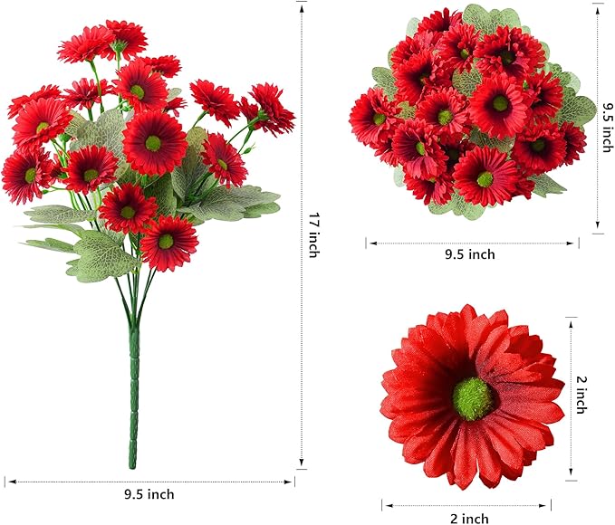 HyeFlora Artificial Dahlia Flowers for Outdoors Faux Plants Spring Decor, 6 Bundles Red Fake Silk Flowers for Outside Realistic UV Resistant for Planter Front Door Porch Patio Balcony Yard Home